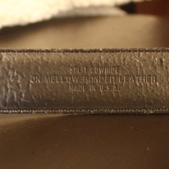 MENS LEATHER BELT W/SPLIT COWHIDE ON MELLOW ROUND - Picture 3 of 8